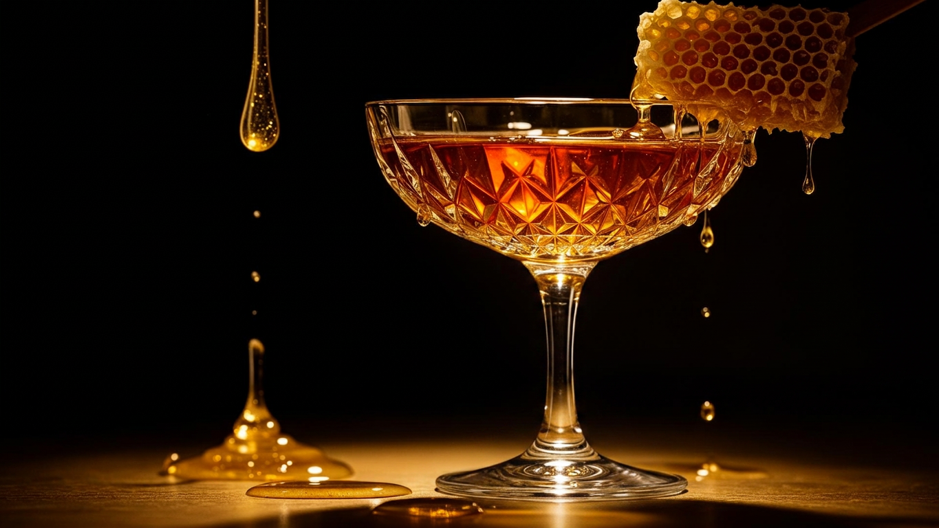 Crystal coupe of Melliron rum and honey liqueur